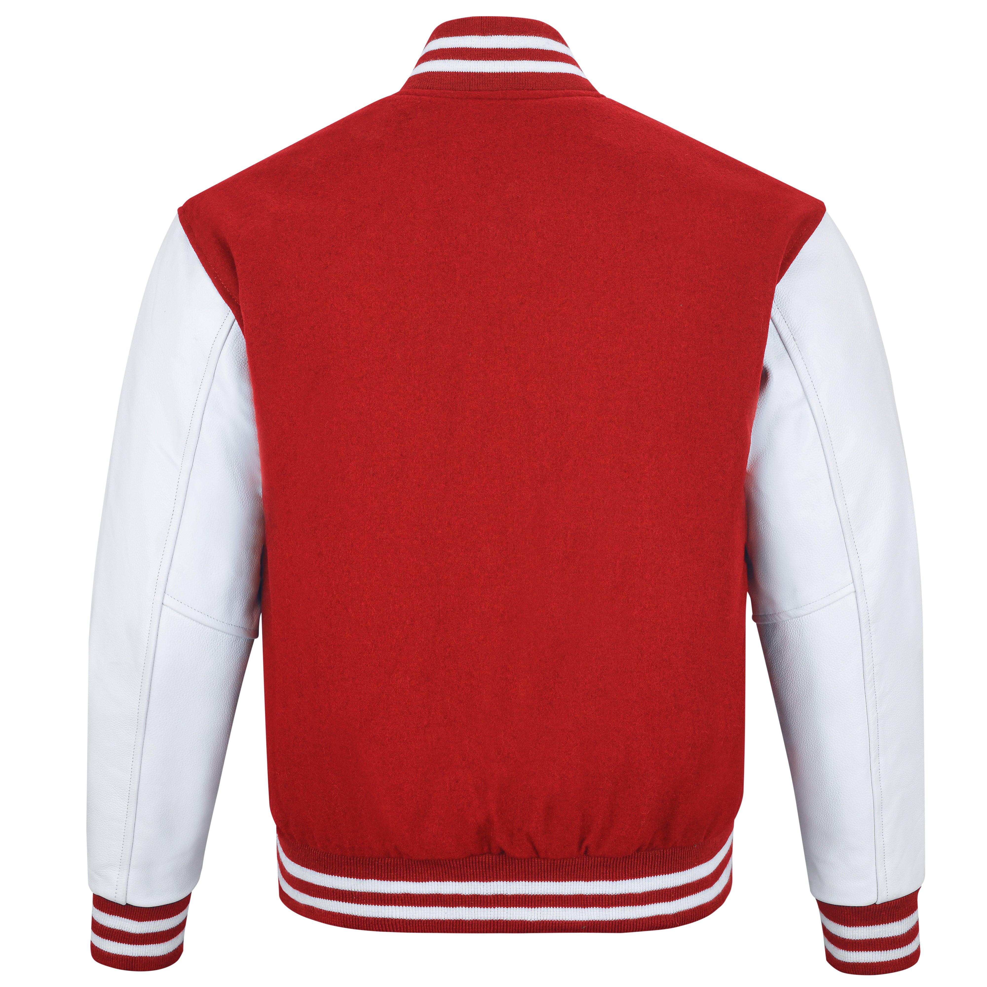 Varsity Genuine Cowhide Jacket Bomber outlet Letterman Wool & Leather Sleeves - Red