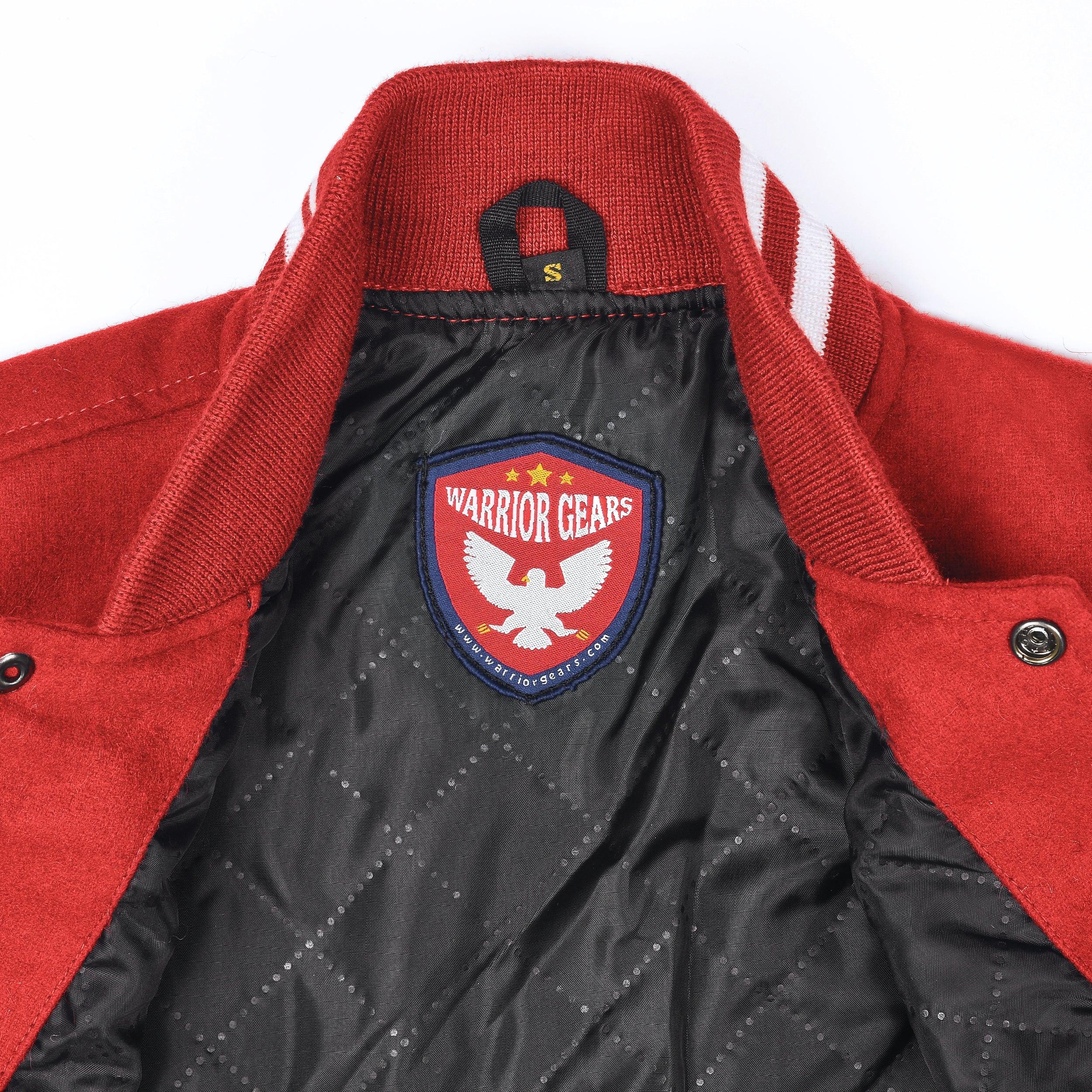 Varsity Genuine Cowhide Jacket Bomber Letterman Wool & Leather Sleeves - 2024 Red